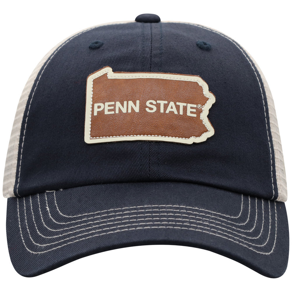 Penn State Faux Leather PA Outline Adjustable Trucker Hat  Image a