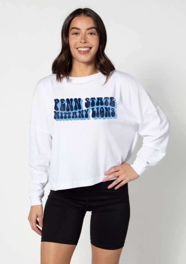 Penn State Nittany Lions White Long Sleeve Boxy Crop Top  Image a