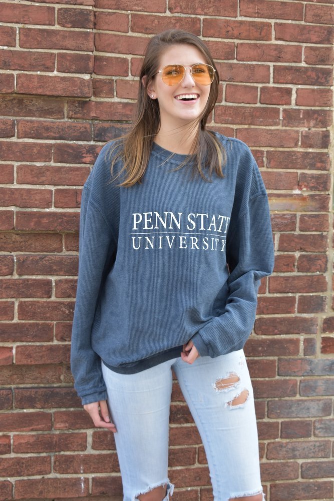 Penn State University Corded Crew Sweatshirt Navy Image a