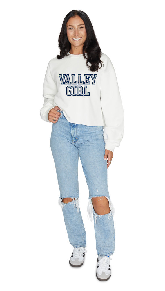 Valley Girl White Out Crop Crewneck Sweatshirt  Image a