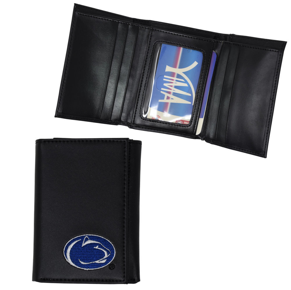 Penn State Vertical Bi-Fold Black Genuine Leather Wallet   Image a