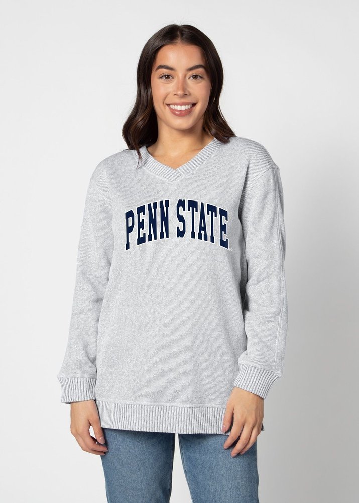 Penn State Women's Comfy Spirit Heather Grey V-Neck Crewneck Sweatshirt   Image a
