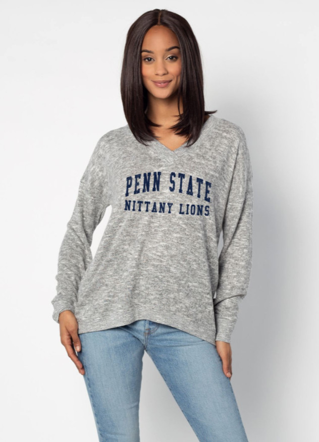 Penn State Women's Heather Grey Cozy V-Neck Top  Image a