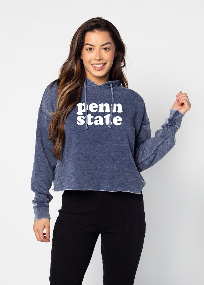 Penn State Women's Navy Burnout Cropped Hooded Sweatshirt  Image a