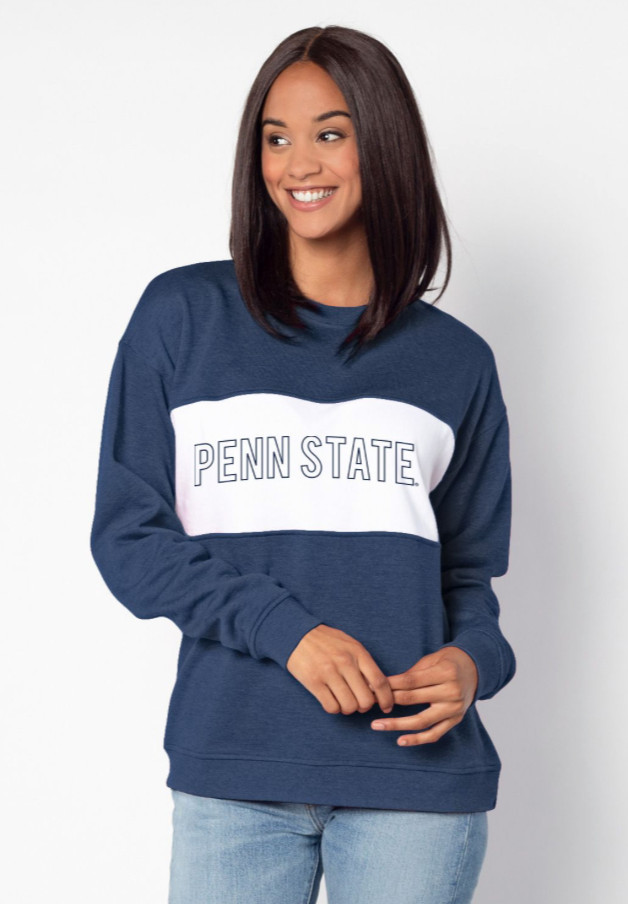 Penn State Women's Navy Pennant Crewneck Sweatshirt  Image a
