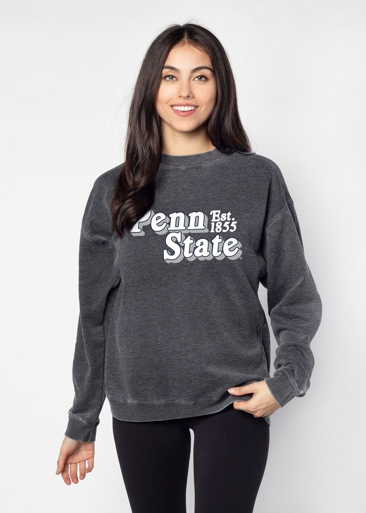 Penn State Women's Super Soft Acid Wash Charcoal Campus Crew  Image a