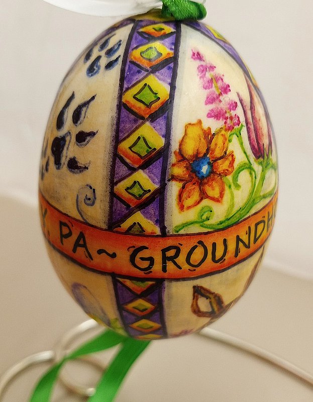 Heritage Artworks Groundhog Scene Egg Orn.(med)-Duck Egg 48518757974301 (Heritage Artworks)
