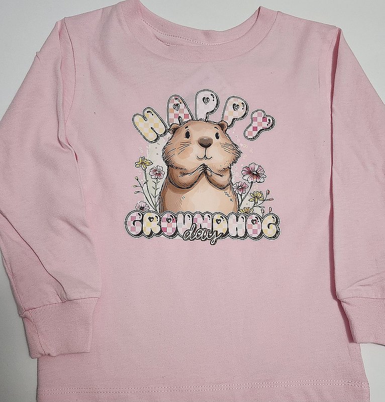 *Toddler L/S "Happy Ghog Day" transfer T Sku#002988-2T Sku#002989-4T Sku#002990-5/6 