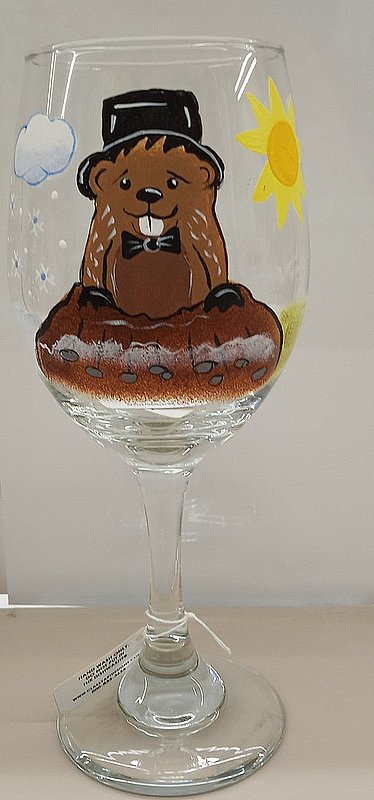 Weather Phil painted wineglass