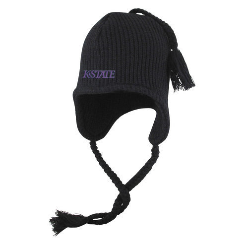K State Wildcats Knit Winter Hat With Ear Flaps Black