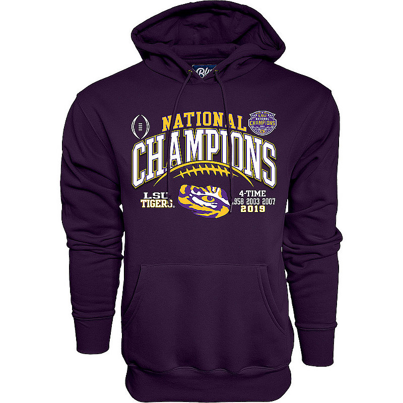 LSU Tigers National Championship Champs Hooded Sweatshirt 2019 - 2020 Laces Purple GILT