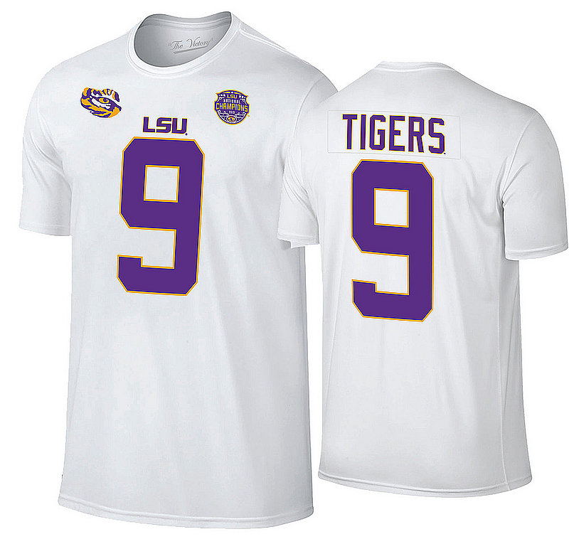 LSU Tigers National Championship Champs Joe Burrow Jersey Tshirt 2019 - 2020 White VLS9666A *