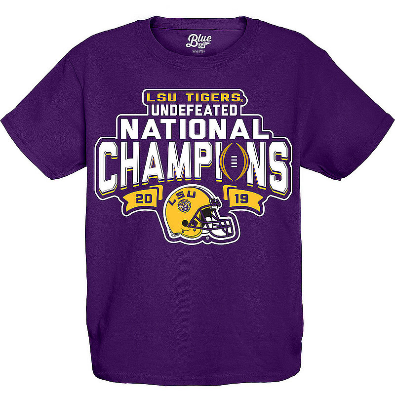 LSU Tigers National Championship Champs Kids Youth Tshirt 2019 - 2020 Purple GIVE NOTICE - YS