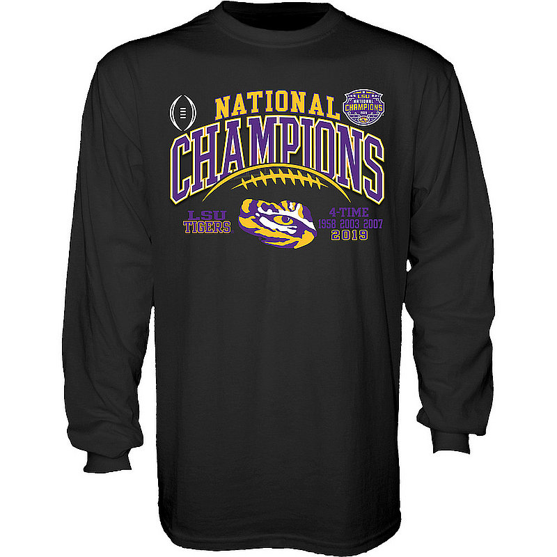 LSU Tigers National Championship Champs Long Sleeve Tshirt 2019 - 2020 Laces Black GILT