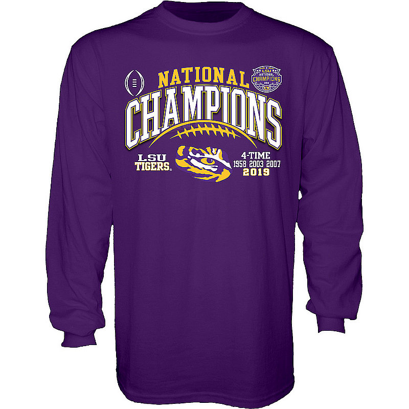 LSU Tigers National Championship Champs Long Sleeve Tshirt 2019 - 2020 Laces Purple GILT