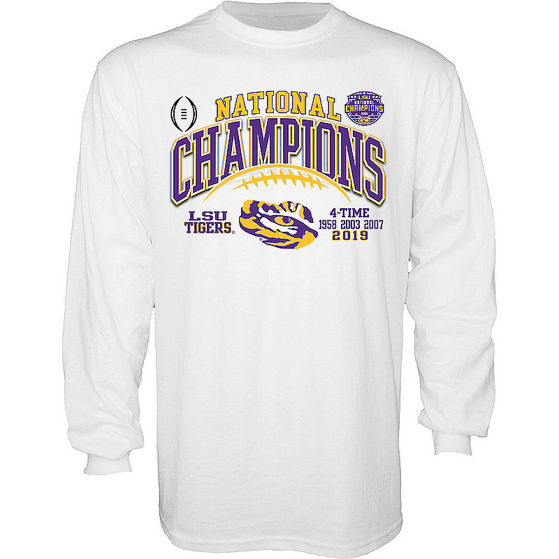 LSU Tigers National Championship Champs Long Sleeve Tshirt 2019 - 2020 Laces White GILT
