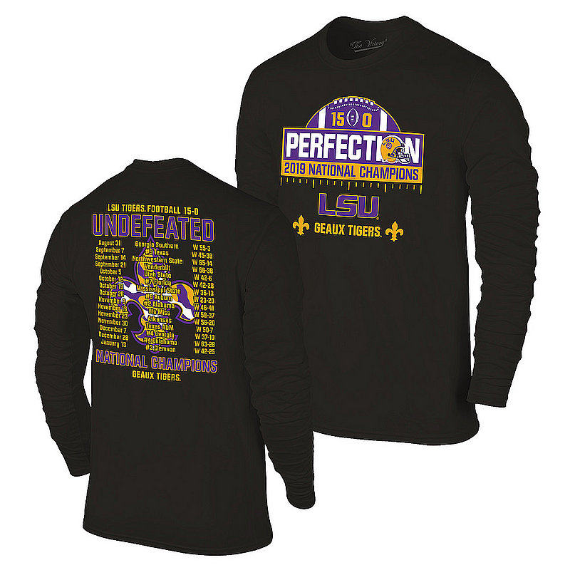 LSU Tigers National Championship Champs Perfection Long Sleeve Tshirt 2019 - 2020 Schedule Black VLS9633B