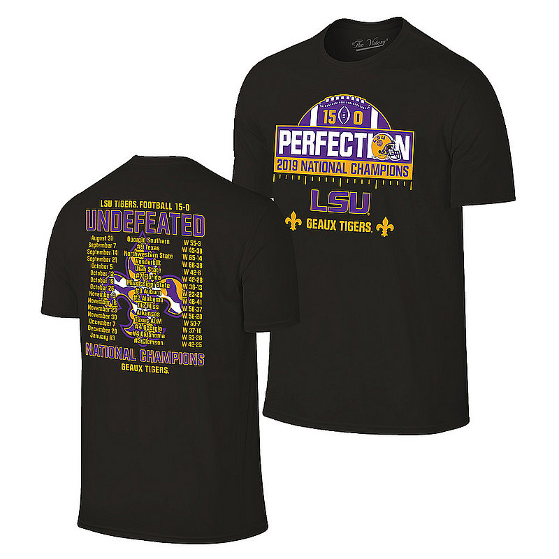 LSU Tigers National Championship Champs Perfection Tshirt 2019 - 2020 Schedule Black VLS9633B
