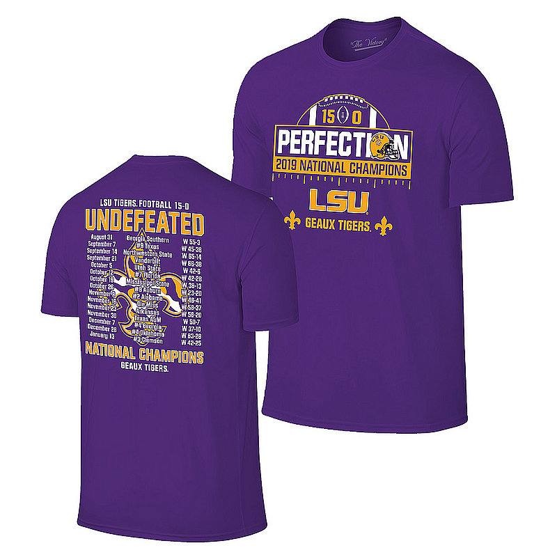 LSU Tigers National Championship Champs Perfection Tshirt 2019 - 2020 Schedule Purple VLS9633C