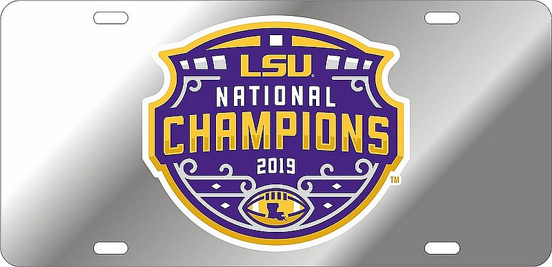 LSU Tigers National Championship Champs Vinyl Decal License Plate Tag 2019 - 2020 Silver 37457