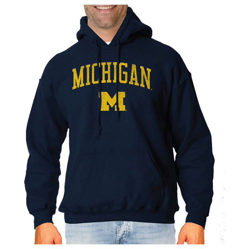 Michigan Wolverines Vintage Hooded Sweatshirt Navy Victory MICV1412A Michigan Wolverines Vintage Hooded Sweatshirt Navy Victory MICV1412A