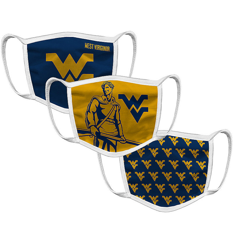 Original Retro Brand WVU West Virginia Mountaineers Retro Face Covering 3-Pack WVUMSK101A-WVUMSK106A-WVUMSK127A (Original Retro Brand)