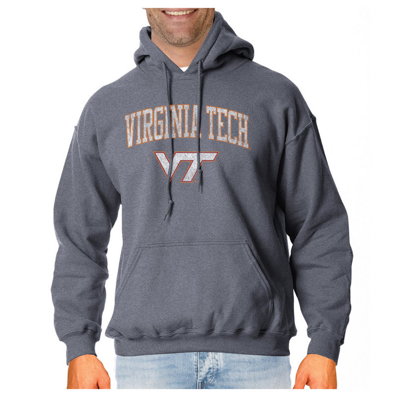 VA Tech Hokies Vintage Hooded Sweatshirt Charcoal Victory VATV1412A_TV6136M_HBK 