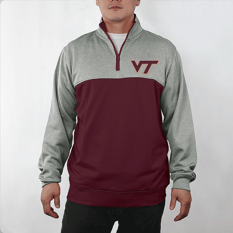Virginia Tech Hokies Quarter Zip Poly Sweatshirt Captain Maroon VIT9P817 