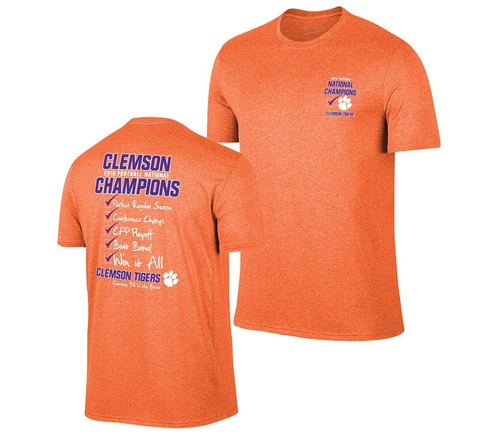 Clemson Tigers National Champs Tshirt 2018 2019 Checklist Orange Vcl9215a