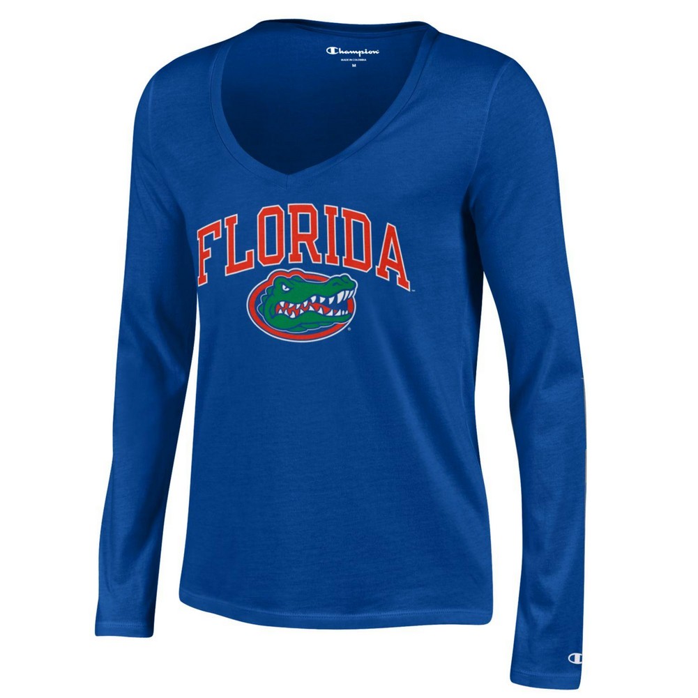 Florida Gators Womens VNeck Long Sleeve TShirt Blue Arch APC03151545