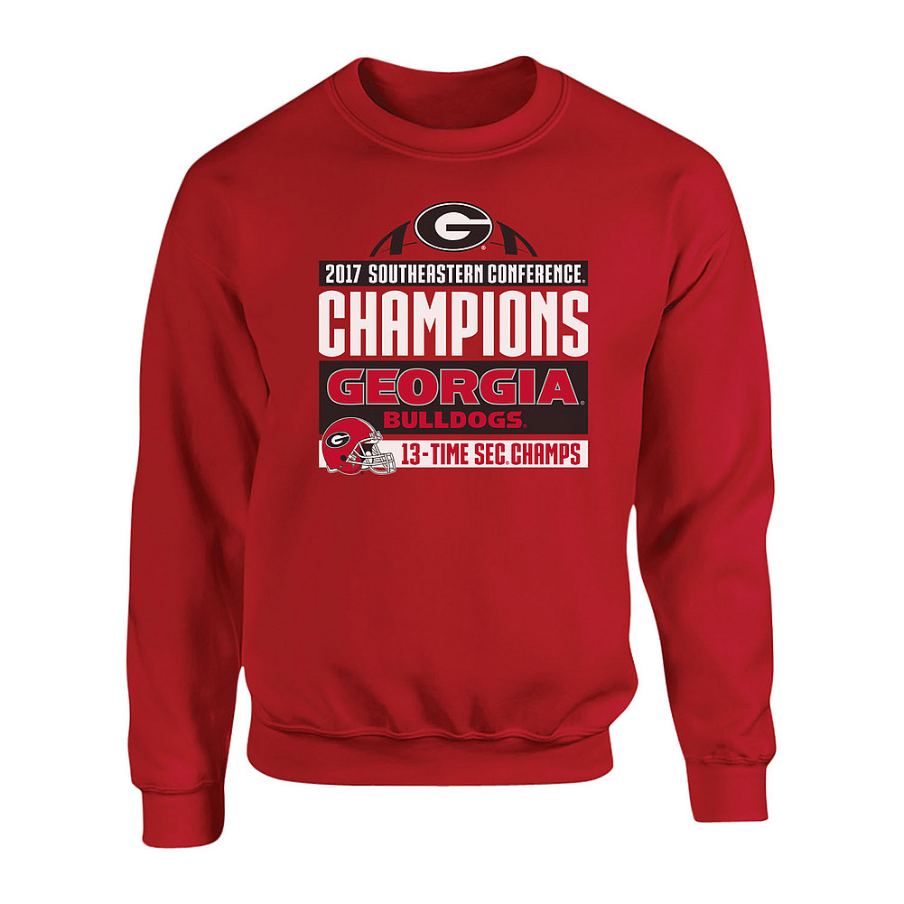 Georgia Bulldogs SEC Champs Crewneck Sweatshirt 2017 Red Helmet P0010201