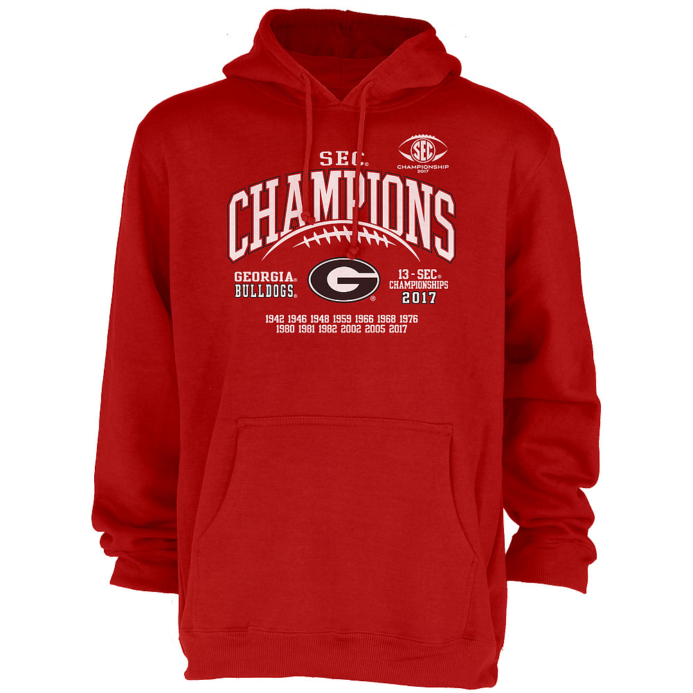 Georgia Bulldogs SEC Champs Hooded Sweatshirt 2017 Red GILT SEC17 FOOT CHAMP-GAU