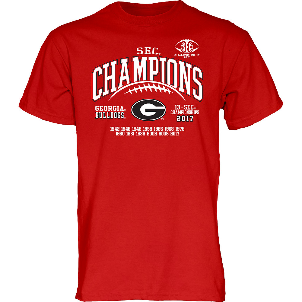 Georgia Bulldogs SEC Champs Tshirt 2017 Red Laces GILT SEC17 FOOT CHAMP-GAU