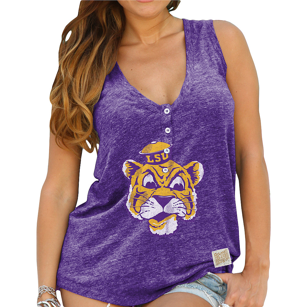 Lsu Tigers Womens Relaxed Henley Tank Top Clsu049a Rb1710m Spu