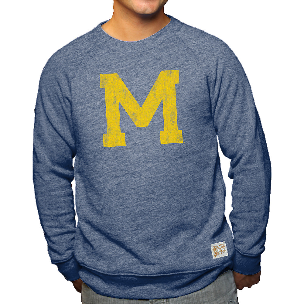 Michigan Wolverines Retro TriBlend Crewneck Sweatshirt Navy CMIC108B