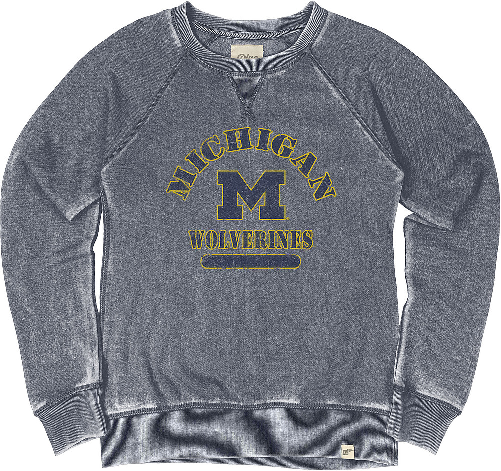 Michigan Wolverines Womens Burnout Crewneck Sweatshirt Vintage S7k9 Jbwfc Navy