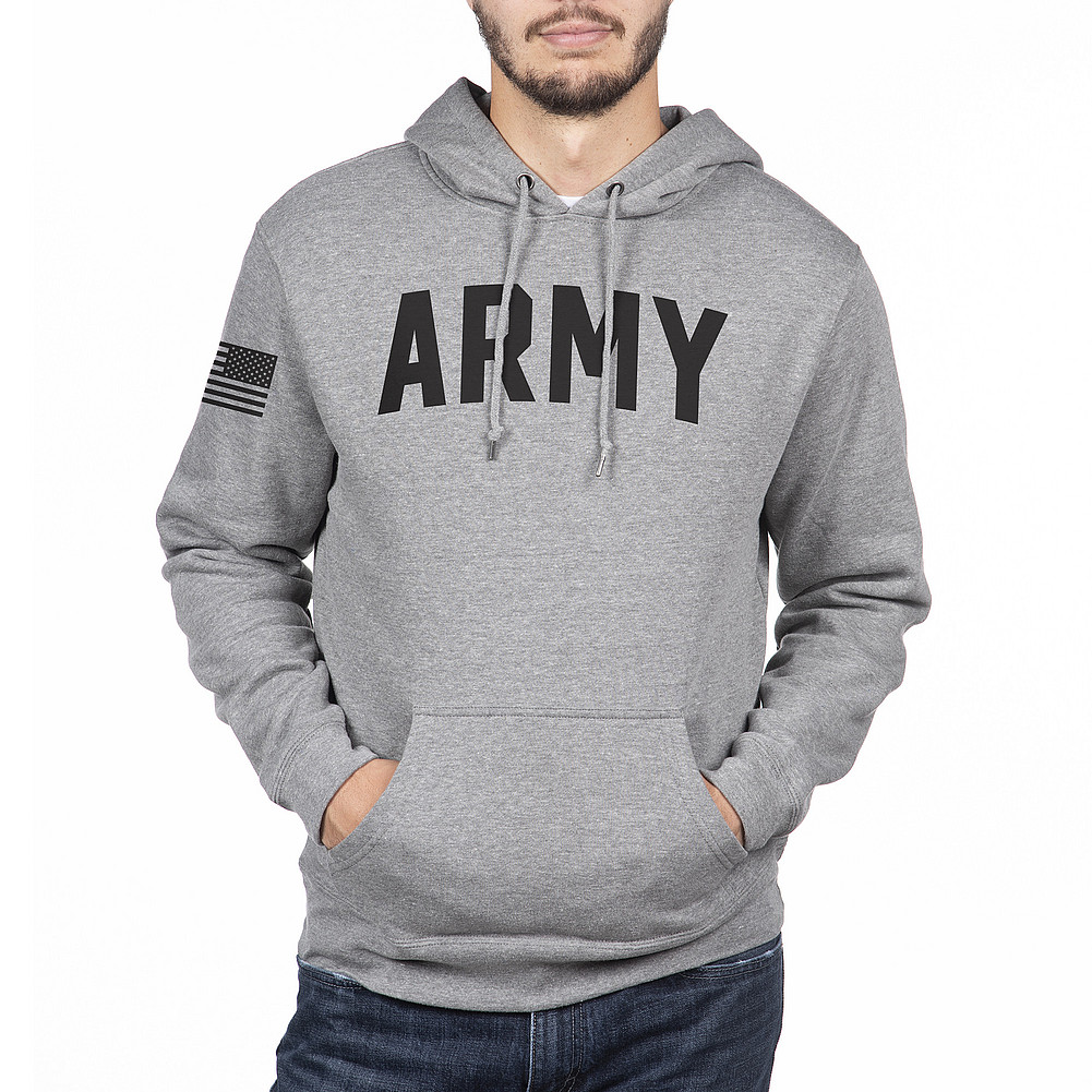 US Army Armed Forces Military Hooded Sweatshirt Gray