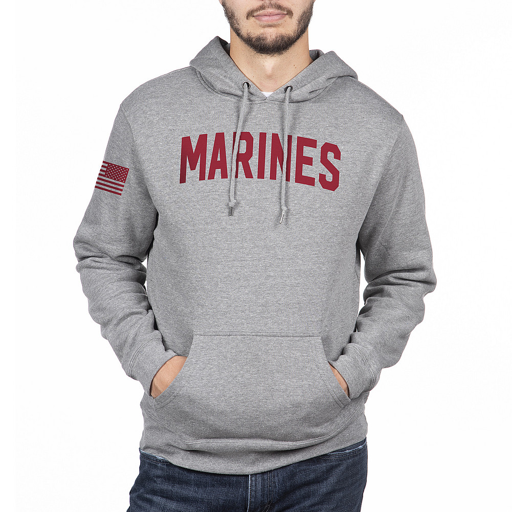 US Marine Corps Armed Forces Military Hooded Sweatshirt Gray