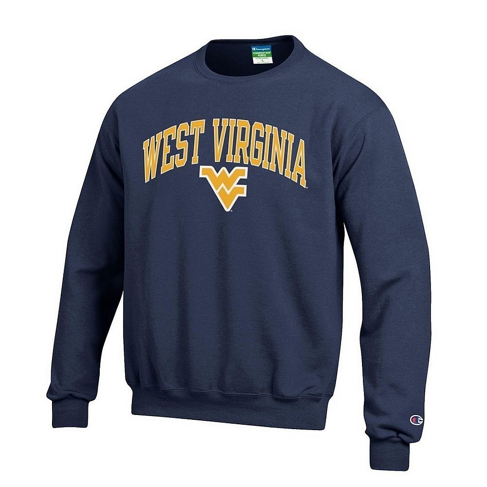 West Virginia Mountaineers Crewneck Sweatshirt Varsity Navy Arch Over ...