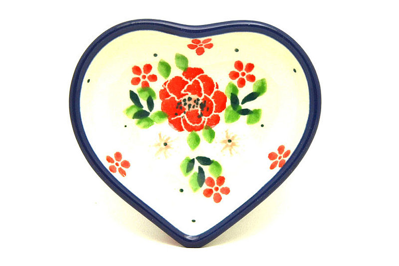 Ceramika Artystyczna COPY OF Polish Pottery Tea Bag Holder - Heart - Ruby Bouquet B64-2352a (Ceramika Artystyczna)