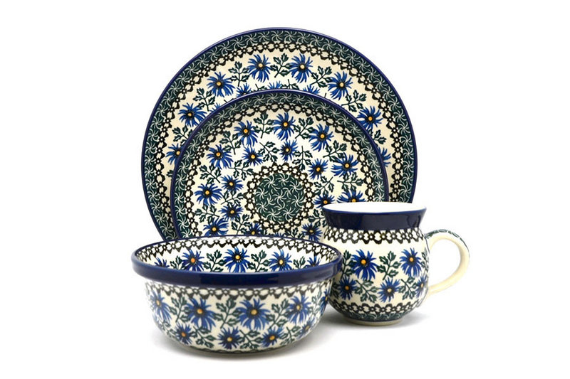 Ceramika Artystyczna Polish Pottery 4-pc. Place Setting with Standard Bowl - Blue Chicory S25-976a (Ceramika Artystyczna)