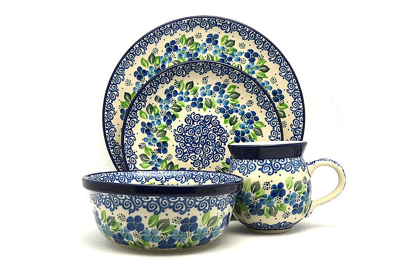 Ceramika Artystyczna Polish Pottery 4-pc. Place Setting with Standard Bowl - Blue Phlox S25-1417a (Ceramika Artystyczna)