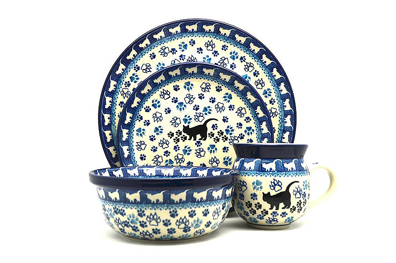 Ceramika Artystyczna Polish Pottery 4-pc. Place Setting with Standard Bowl - Boo Boo Kitty S25-1771a (Ceramika Artystyczna)