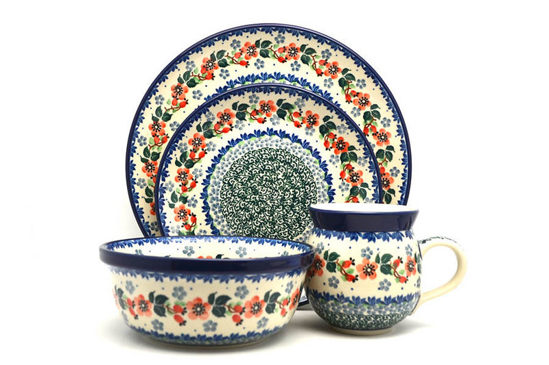 Ceramika Artystyczna Polish Pottery 4-pc. Place Setting with Standard Bowl - Cherry Blossom S25-2103a (Ceramika Artystyczna)