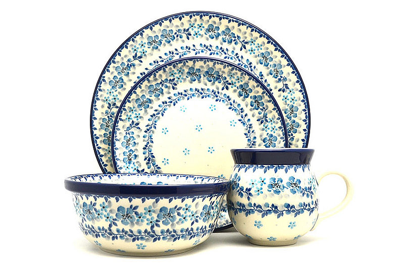 Ceramika Artystyczna Polish Pottery 4-pc. Place Setting with Standard Bowl - Flax Flower S25-2642a (Ceramika Artystyczna)