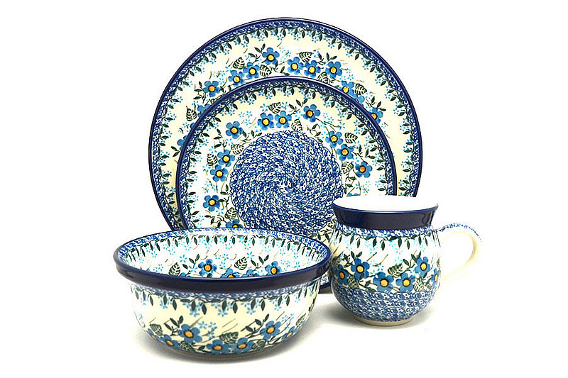 Ceramika Artystyczna Polish Pottery 4-pc. Place Setting with Standard Bowl - Joyful Blue S25-2277a (Ceramika Artystyczna)