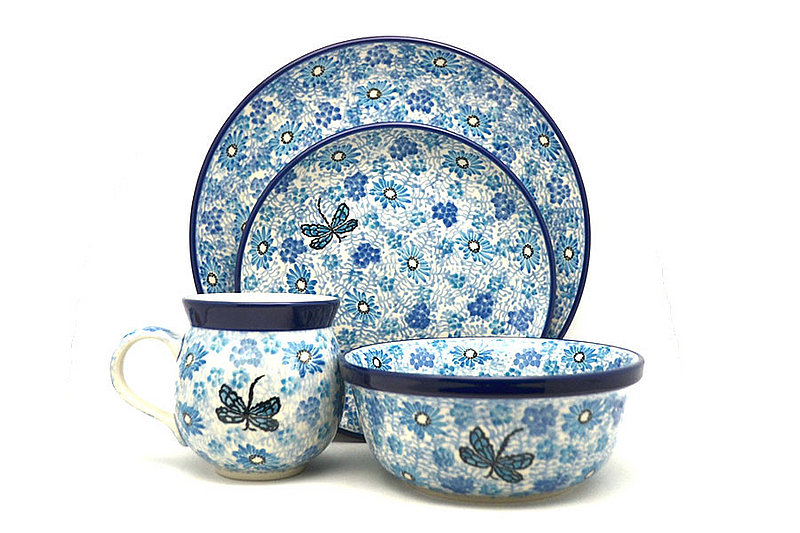 Polish Pottery 4-pc. Place Setting with Standard Bowl - Misty Dragonfly