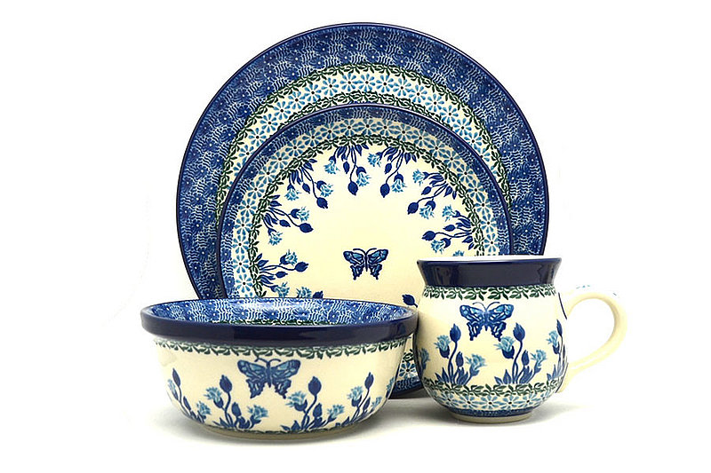 Ceramika Artystyczna Polish Pottery 4-pc. Place Setting with Standard Bowl - Sapphire Garden S25-1937a (Ceramika Artystyczna)
