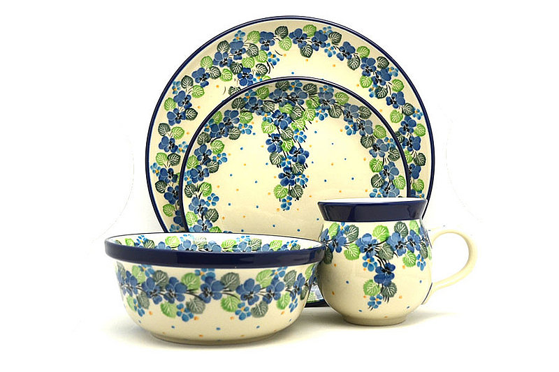 Ceramika Artystyczna Polish Pottery 4-pc. Place Setting with Standard Bowl - Spring Viola S25-2339a (Ceramika Artystyczna)