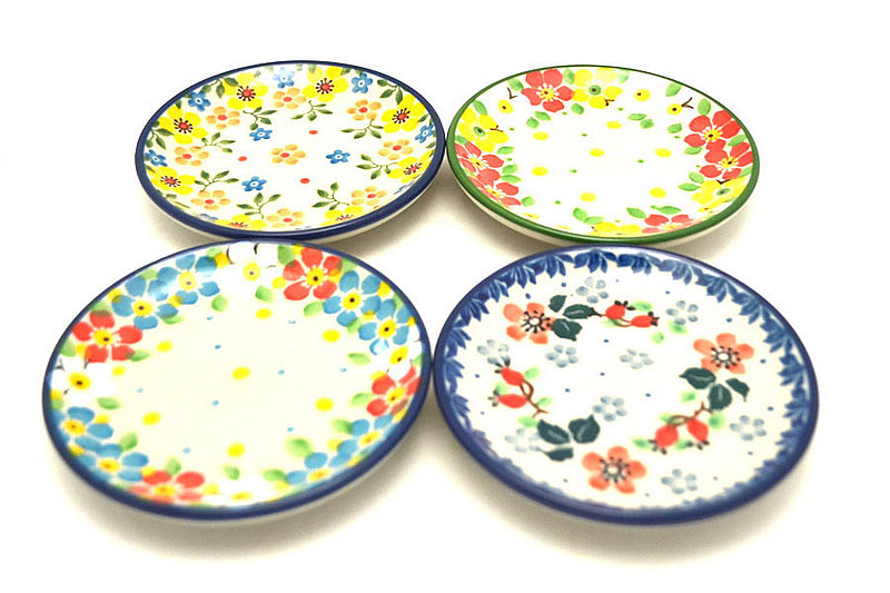 Ceramika Artystyczna Polish Pottery 4-Piece Coaster Set - Flower Garlands S26-2413a (Ceramika Artystyczna)